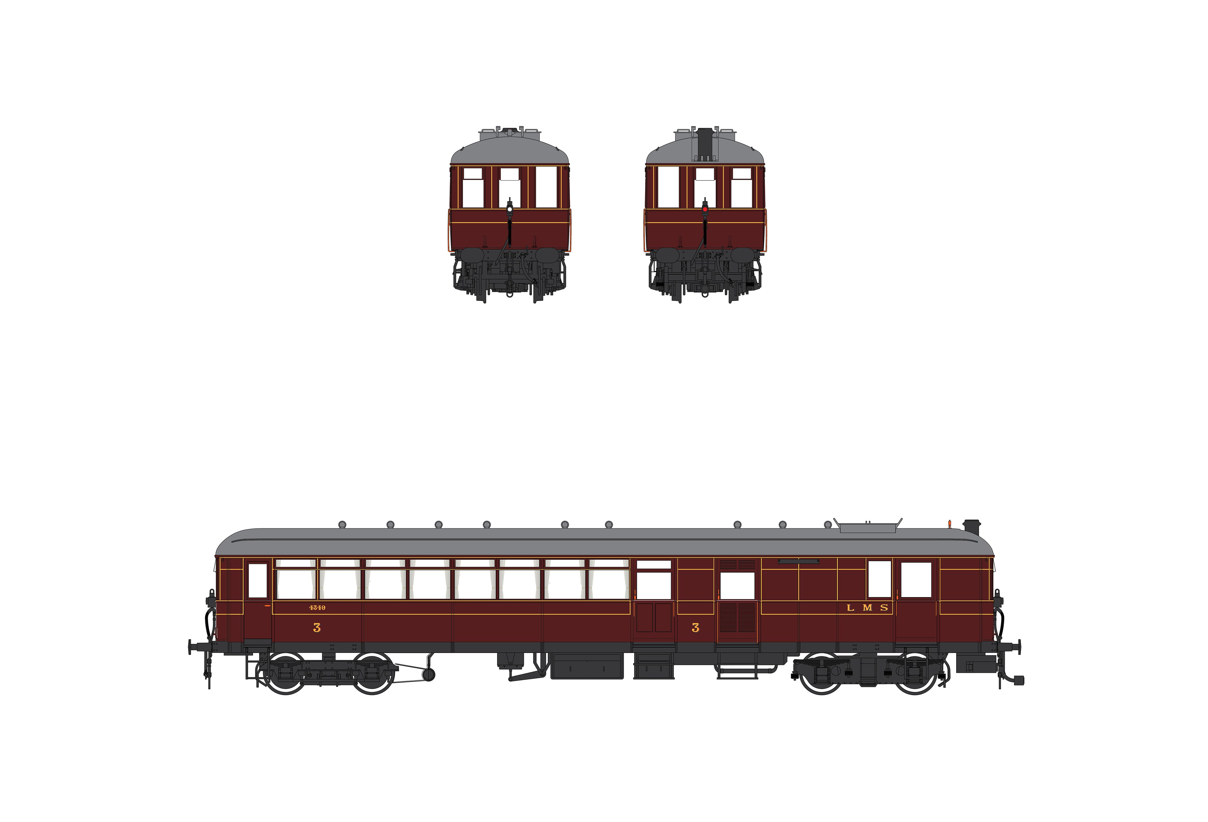 Sentinel Railcar - LMS Crimson Lake - 4349 - DCC Sound Fitted